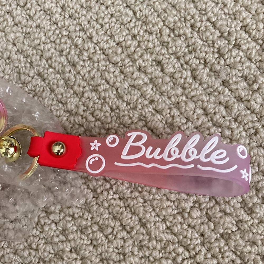 NEW Pink Bubble Tea Bag Charm Shakeable Key Chain Boba with Bell NIB - Picture 4 of 8